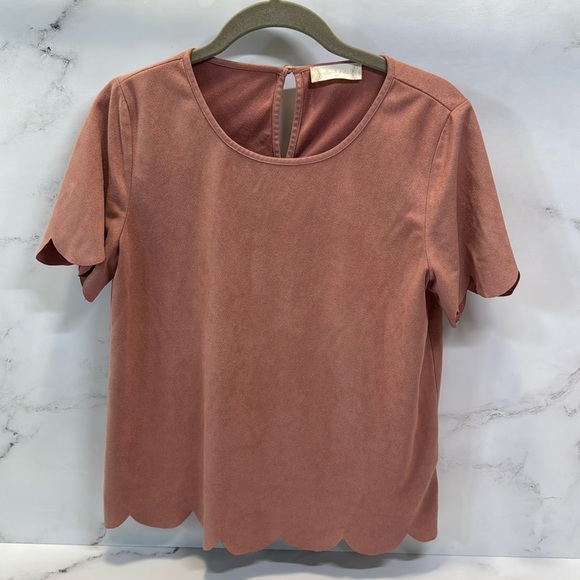Altar'd State Tops - MEDIUM Altar’d State Pink Faux Suede Top with Scalloped hem